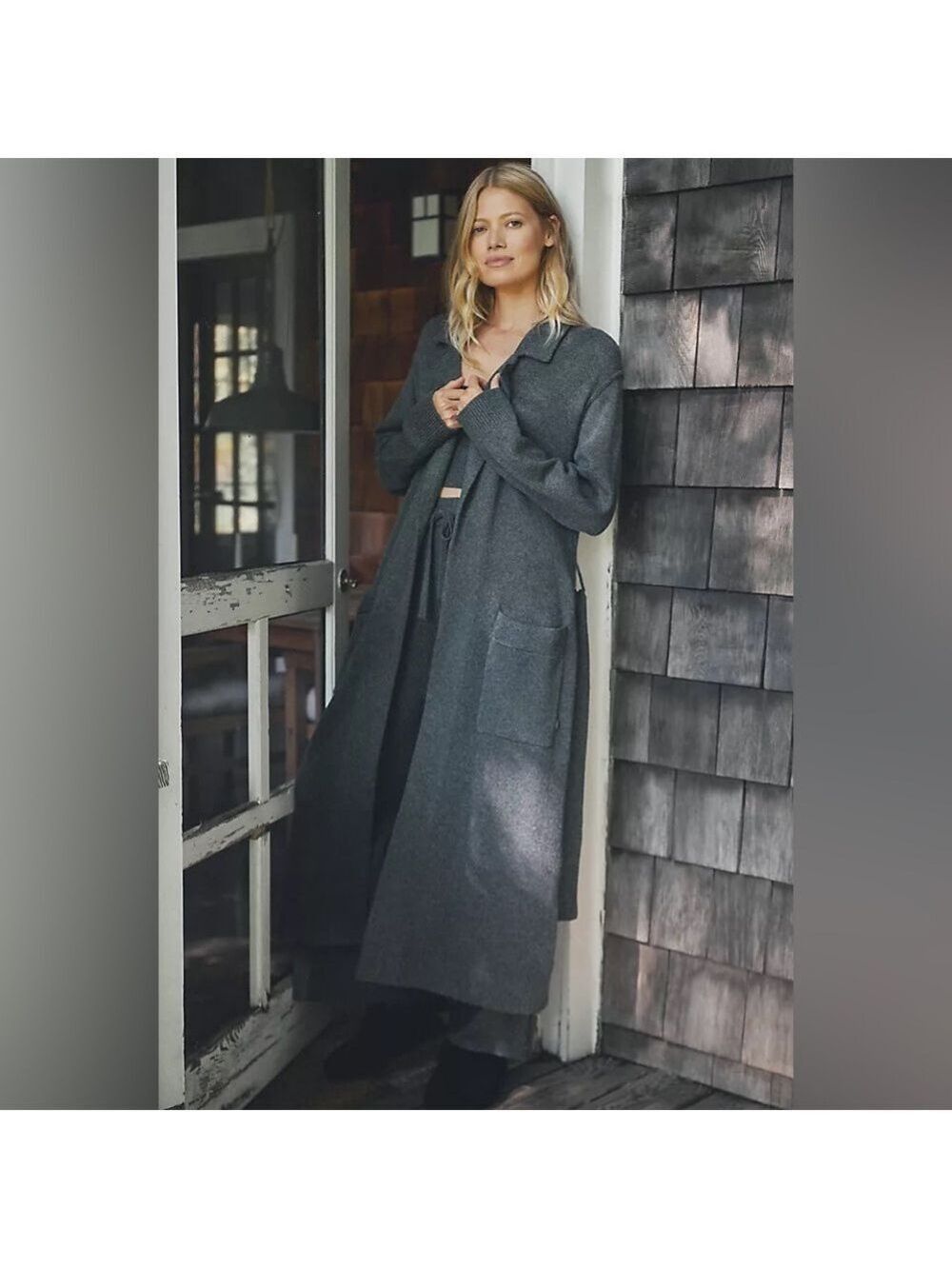 Long Open-Front Women's Cardigan Coatigan - Charcoal Gray